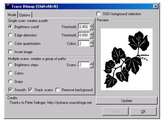 inkscape trace bitmap break apart